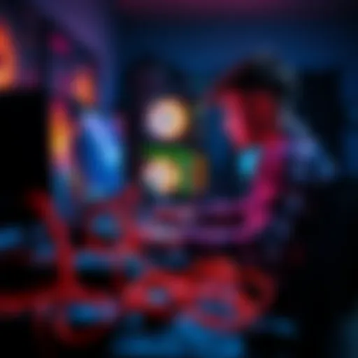 A person working on a computer with mining equipment and cables scattered around, focused on their DIY crypto project.
