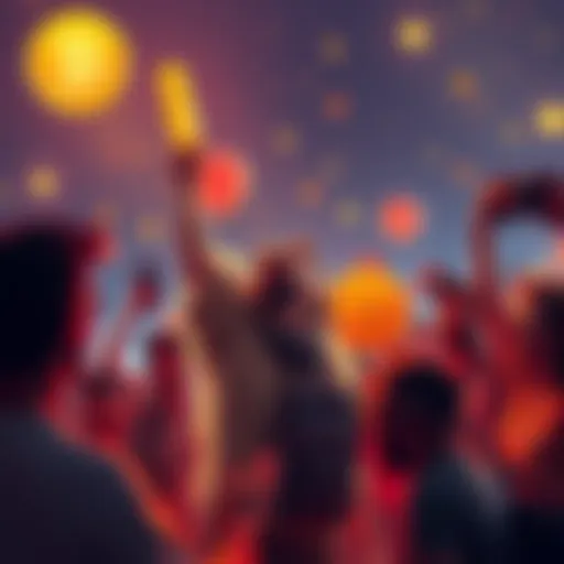 Members of the Dogecoin community celebrate and discuss the potential surge in value, showing excitement and optimism.