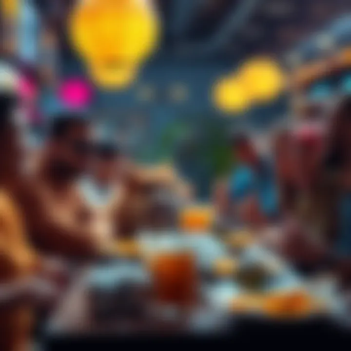 A group of dogecoin enthusiasts enjoying lunch together, sharing laughs and good food while celebrating their love for dogecoin.