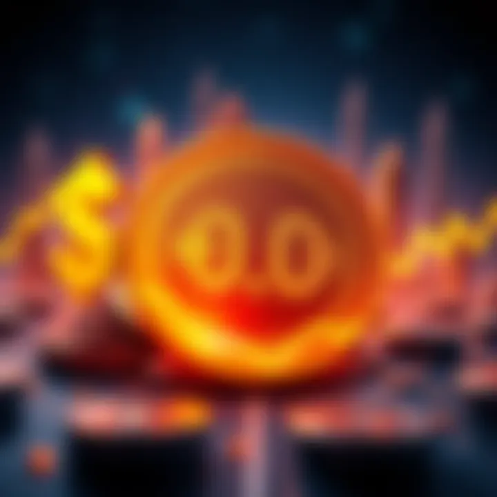 A digital representation of Dogecoin logo with a rising graph indicating its price reaching one dollar