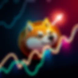 Dogecoin logo with upward trend The Dogecoin logo surrounded by a graph showing a price increase, symbolizing community optimism for 2027
