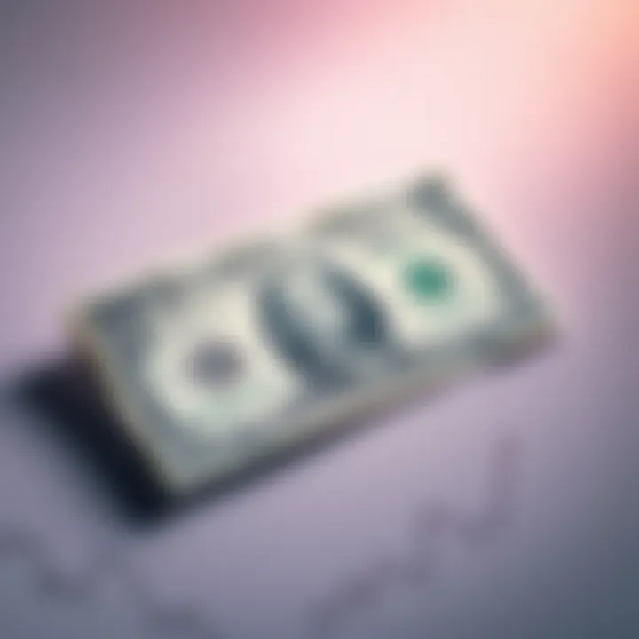 A dollar bill placed next to a line graph showing price fluctuations over time.