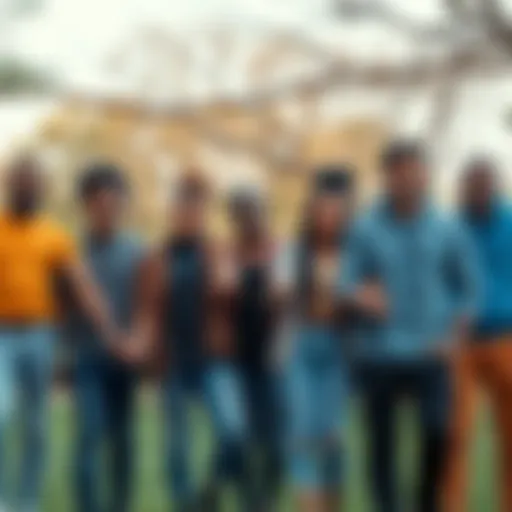 A diverse group of people holding hands, smiling and standing together in a park, symbolizing unity and community support for a cause.
