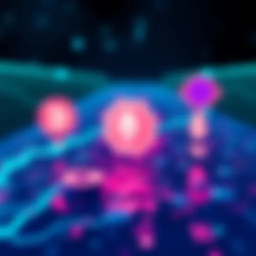 A visual representation of the Donut liquidity pool showing ETH and DONUT values decreasing, with symbols of trading and liquidity flows.