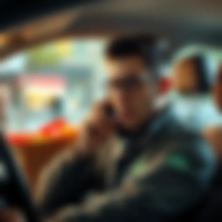 A DoorDash driver looks concerned while on a phone call, warning about a scam. Their delivery bag is visible in the background.