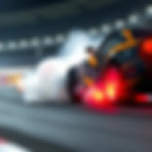 A skilled driver practicing drift footwork on a racetrack, showcasing precise foot movement and car control.