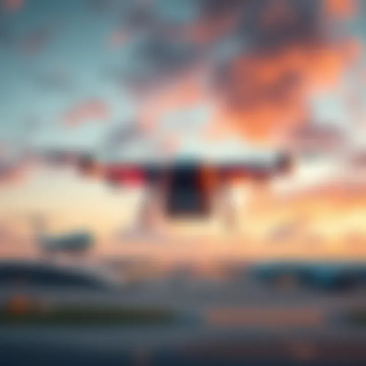 A drone flying above an airport, showcasing the new delivery system for efficient logistics.