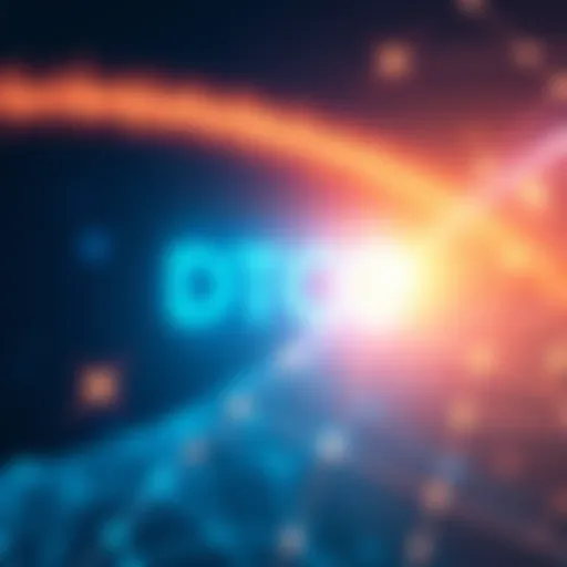 Illustration of the DTCC logo connected to the Stellar Blockchain symbol, representing financial services evolution through technology.