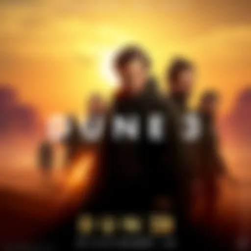 A promotional poster for Dune 3 featuring the main characters and desert landscape