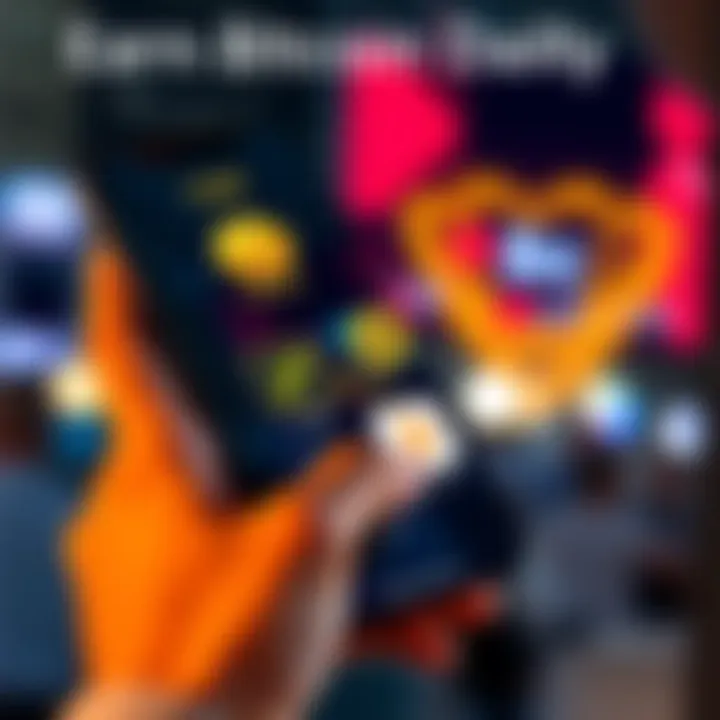 A person using a smartphone with Bitcoin symbols and apps like Fold and Lolli displayed on the screen, illustrating methods to earn Bitcoin.