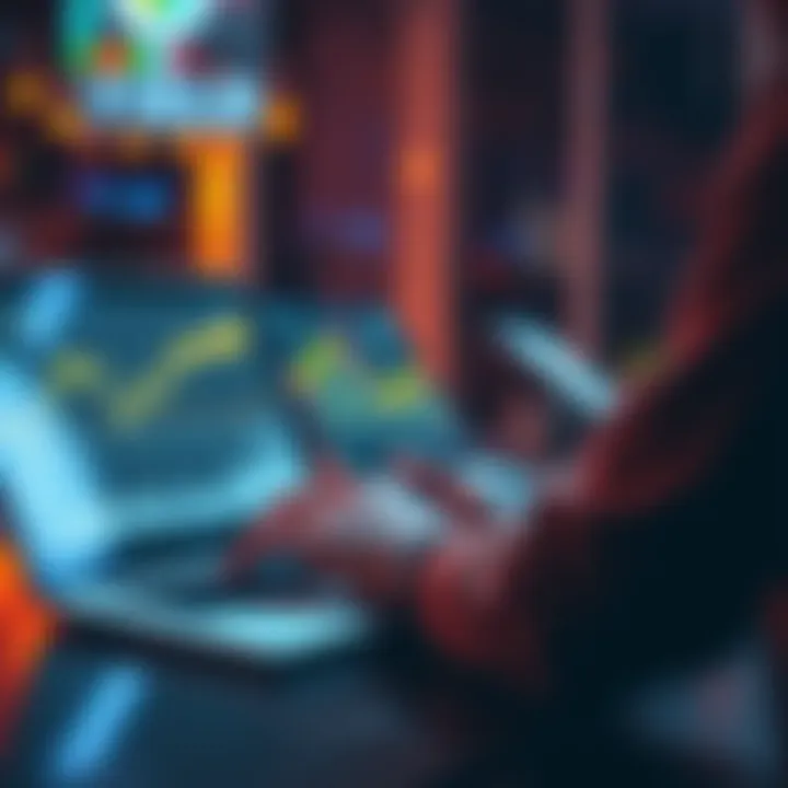 A person analyzing stablecoin yield strategies on a laptop, with graphs and charts displayed on the screen, symbolizing profit growth.