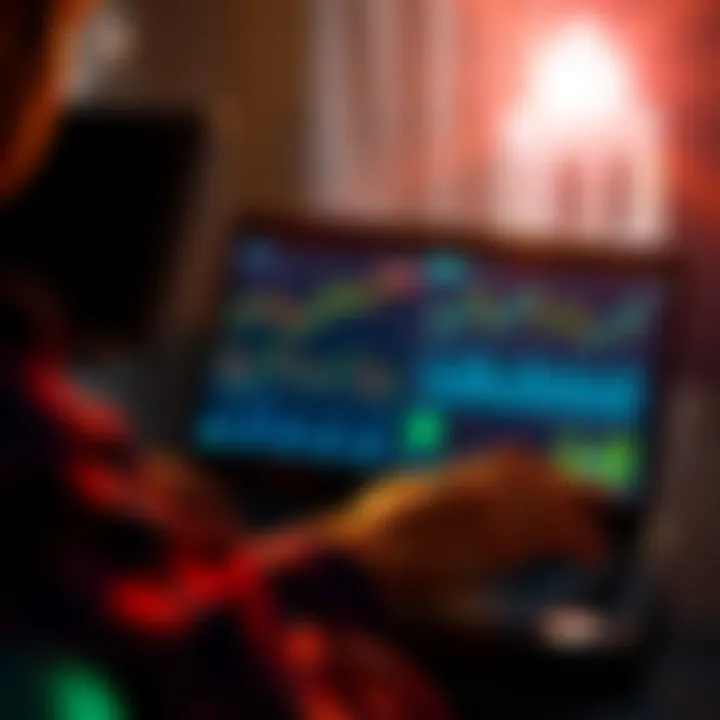 A person analyzing cryptocurrency assets on a laptop, showing charts and graphs related to lending and staking options.
