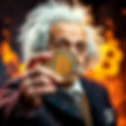 A depiction of Albert Einstein holding a Bitcoin, symbolizing the connection between his theory of relativity and modern monetary systems.