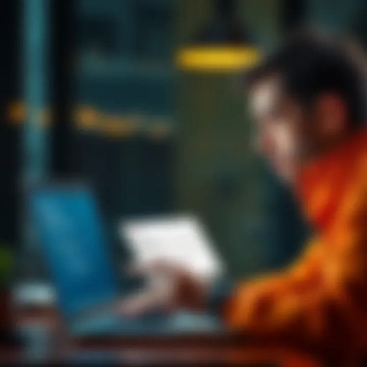 A worried person looking at a suspicious email on their laptop, highlighting confusion over account restrictions.