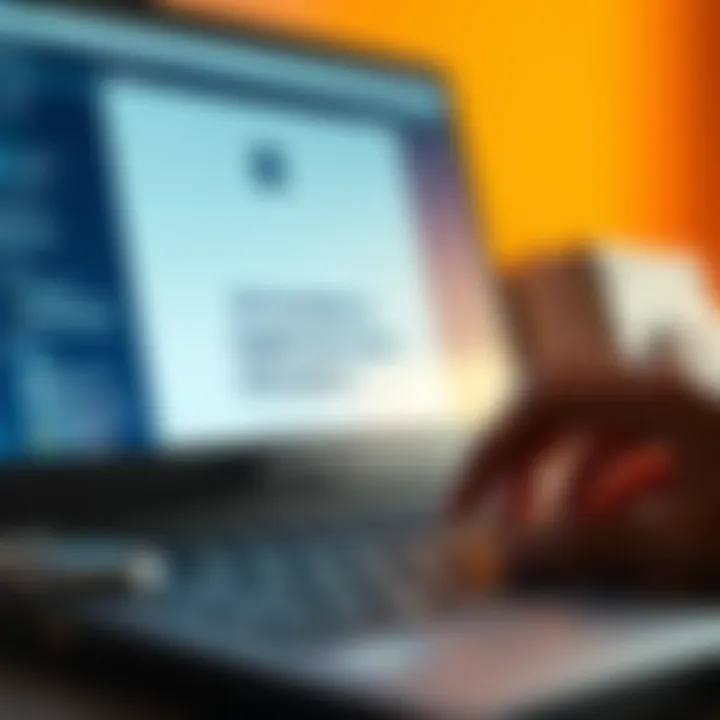 Email concerning payee information A close-up of a computer screen displaying an email about updating payee information, with a concerned person's hand hovering over the keyboard.