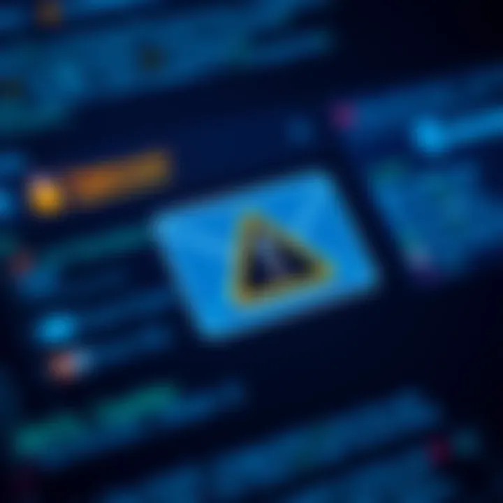 A close-up of an email inbox showing a suspicious email highlighted with a warning symbol.