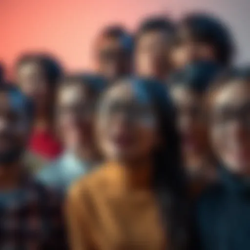 A diverse group of people expressing various emotions including joy, sadness, and anxiety, representing the mood trends of 2025.