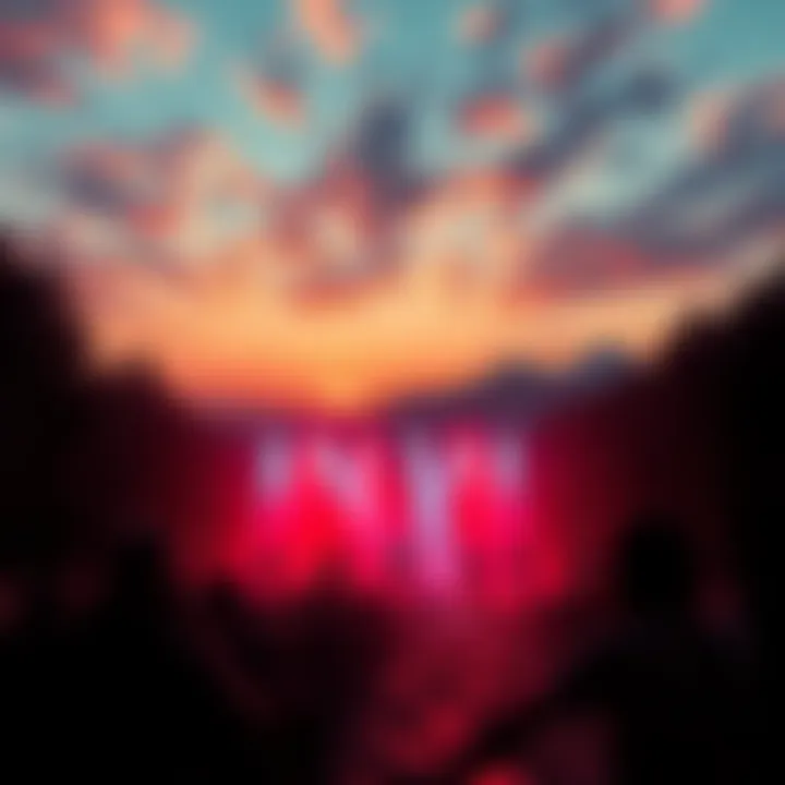 A serene landscape transitioning to an intense music scene with musicians performing passionately, reflecting the build-up of emotions in music.