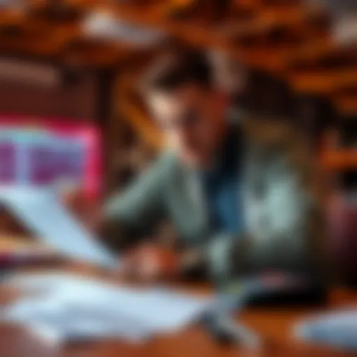 Engineer analyzing options for investing his USDC salary with financial documents and a calculator on the table