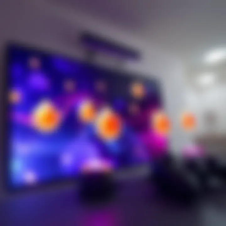 A gaming screen showing animated pick up orbs with vibrant sound waves, representing improved sound effects for leveling up.