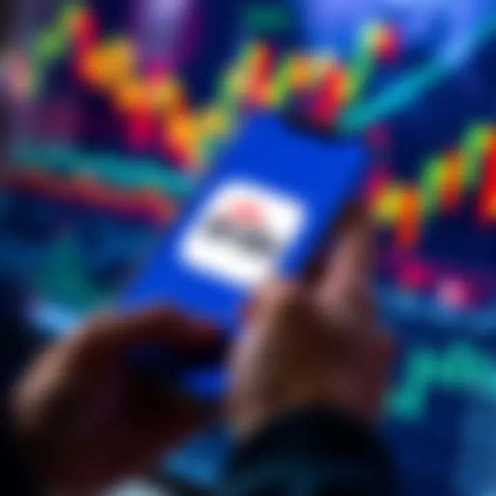 A person holding a smartphone displaying the Erdo app logo with financial charts in the background