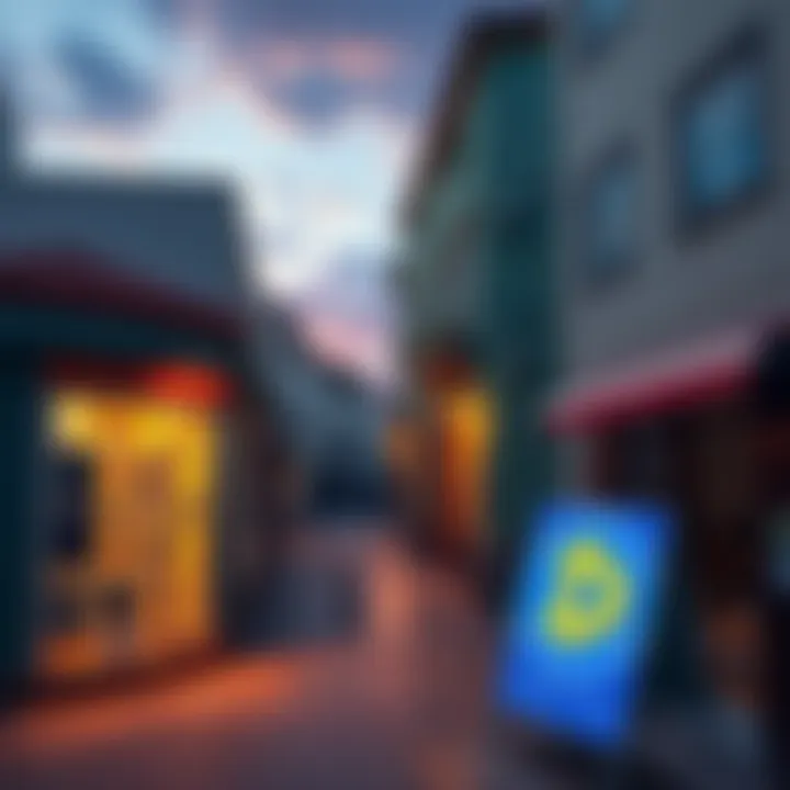 Street scene in Ericeira, Portugal, showing a shop that accepts Dogecoin payments with a Dogecoin logo sign outside.