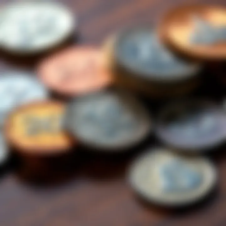Error Coin Collection A close-up of various error coins, including a toonie, displayed on a wooden table