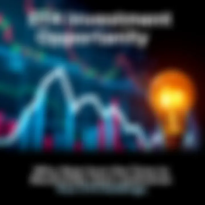 A graphic showing a downward trend in ETH prices with a light bulb symbolizing investment ideas and potential wealth creation, set against a dark background to reflect market fear.