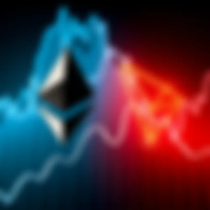 Logos of Ethereum and TRON are shown alongside a fluctuating graph to symbolize the potential impacts of Ethereum becoming the US stablecoin on TRON's performance.