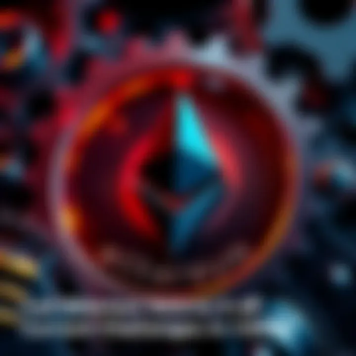 Ethereum logo surrounded by gears representing technology and solutions