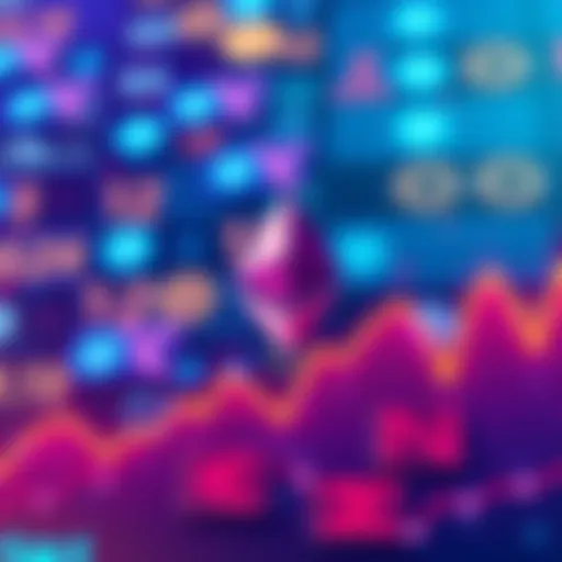 Graph showing rising Ethereum prices with a background of digital currency icons