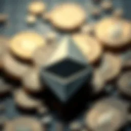 Close-up of the Ethereum logo surrounded by digital tokens, symbolizing tokenization solutions.