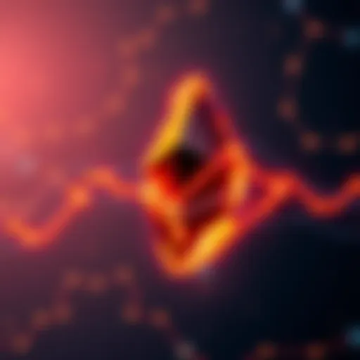 Graphic showing Ethereum logo with burning effect and arrows indicating increased activity