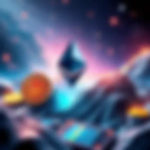 An illustration showing Ethereum's rise with a graphic of a growing number of wallet addresses compared to Bitcoin.