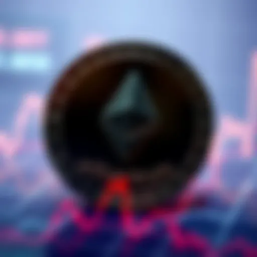A close-up of an Ethereum coin surrounded by a growing price trend graph, showing fluctuations in value in 2026.