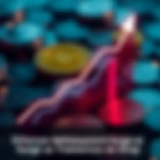 A graphic showing a rising graph symbolizing the increase in Ethereum contract deployments with a background of digital coins and a decreasing transaction fee indicator.