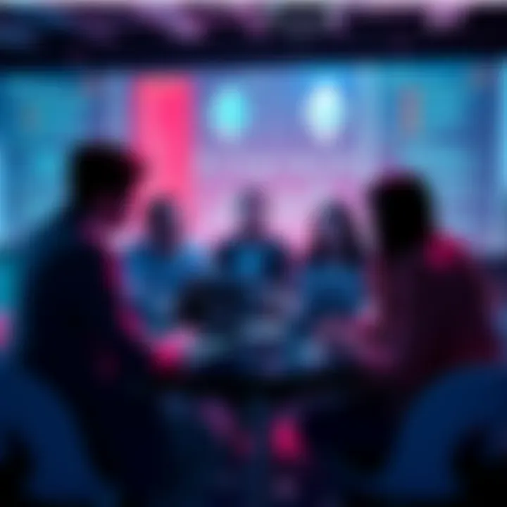 A group of people engaging in a discussion about Ethereum, sharing news and insights, with laptops and information on screens.