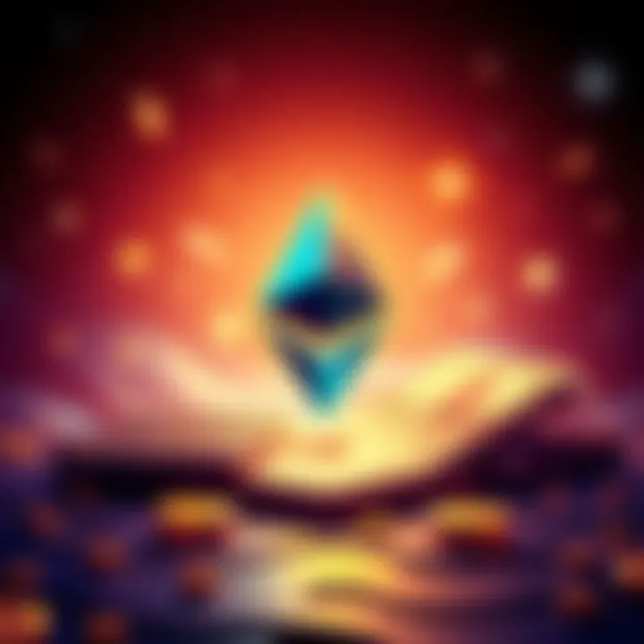 Illustration showing Ethereum logo with a digital wallet and money symbols to represent donations