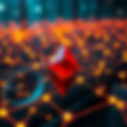 A digital representation of the Ethereum network showing blockchain connections and smart contracts.