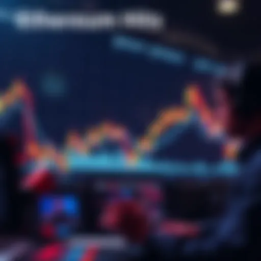 Graph showing Ethereum price drop to $650 with worried investors looking at charts