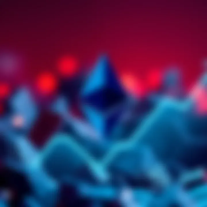 Graphic showing Ethereum logo with upward trend line representing total value locked surpassing market cap