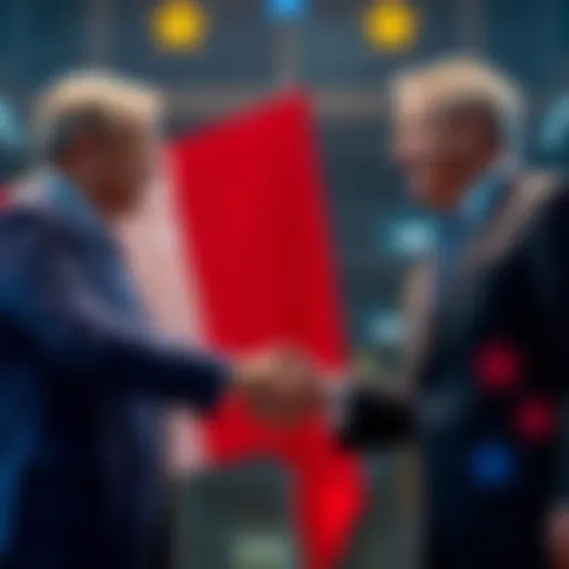 Leaders from the EU and Canada shake hands, signaling a new partnership focused on trade and security amidst tariff tensions.