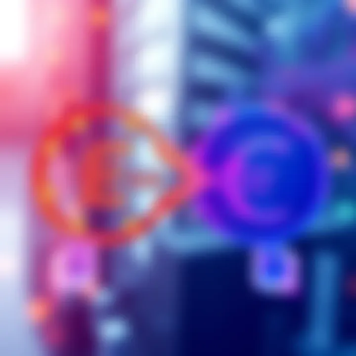 A visual representation of currency exchange between EURx and EURC with arrows indicating swap direction