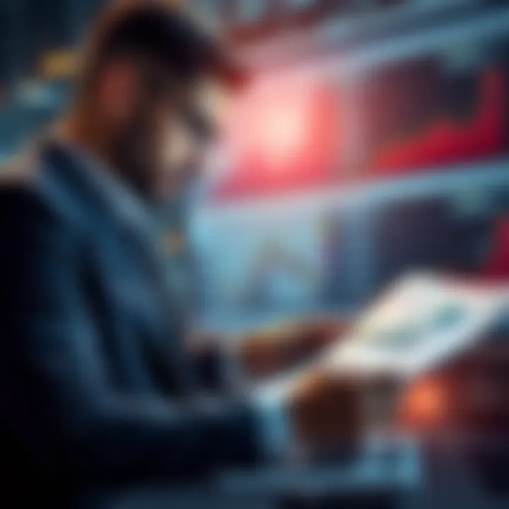 A business professional analyzing charts and documents related to stablecoin card issuers, highlighting compliance and due diligence.