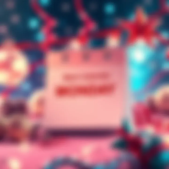 A calendar marking an important event on Monday, surrounded by festive decorations and excitement.