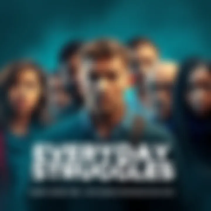 Everyday Struggles A diverse group of people facing various challenges in daily life, showing expressions of determination and resilience.