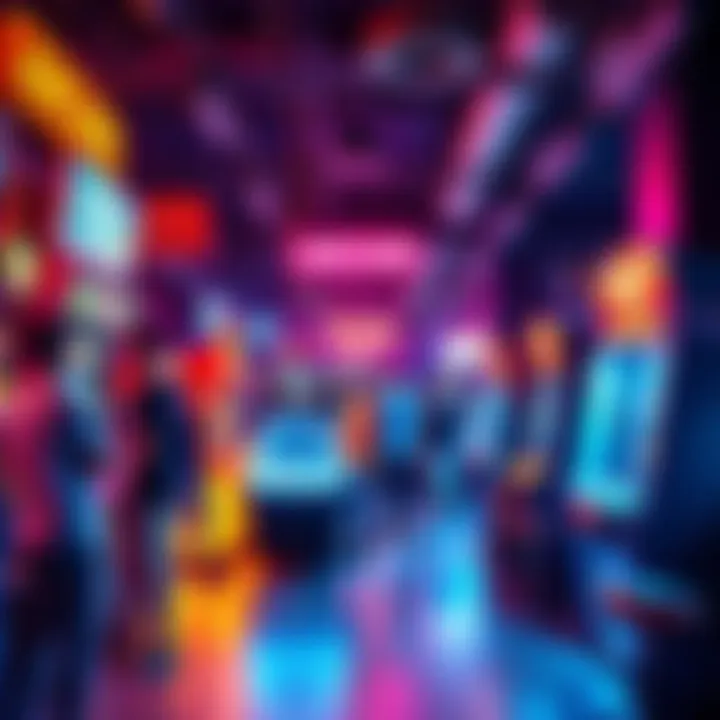 A vibrant arcade scene with people playing various games, enjoying their time, and sharing their experiences.