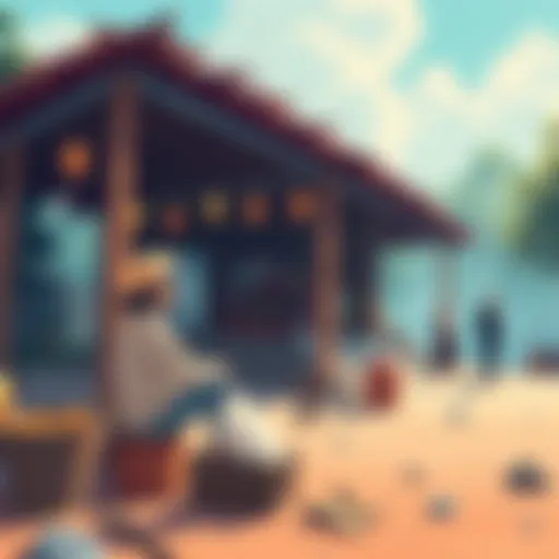Illustration showing people exchanging resources in a community setting without money, symbolizing a new economic model without income tax.