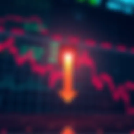 Graph showing prices dropping sharply with an arrow pointing downward, symbolizing a market decline.
