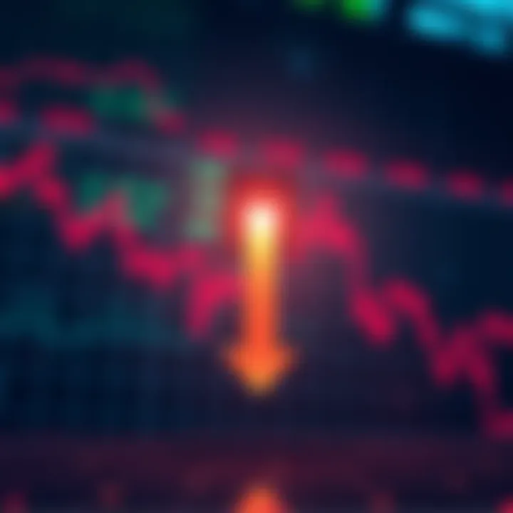 Graph showing prices dropping sharply with an arrow pointing downward, symbolizing a market decline.